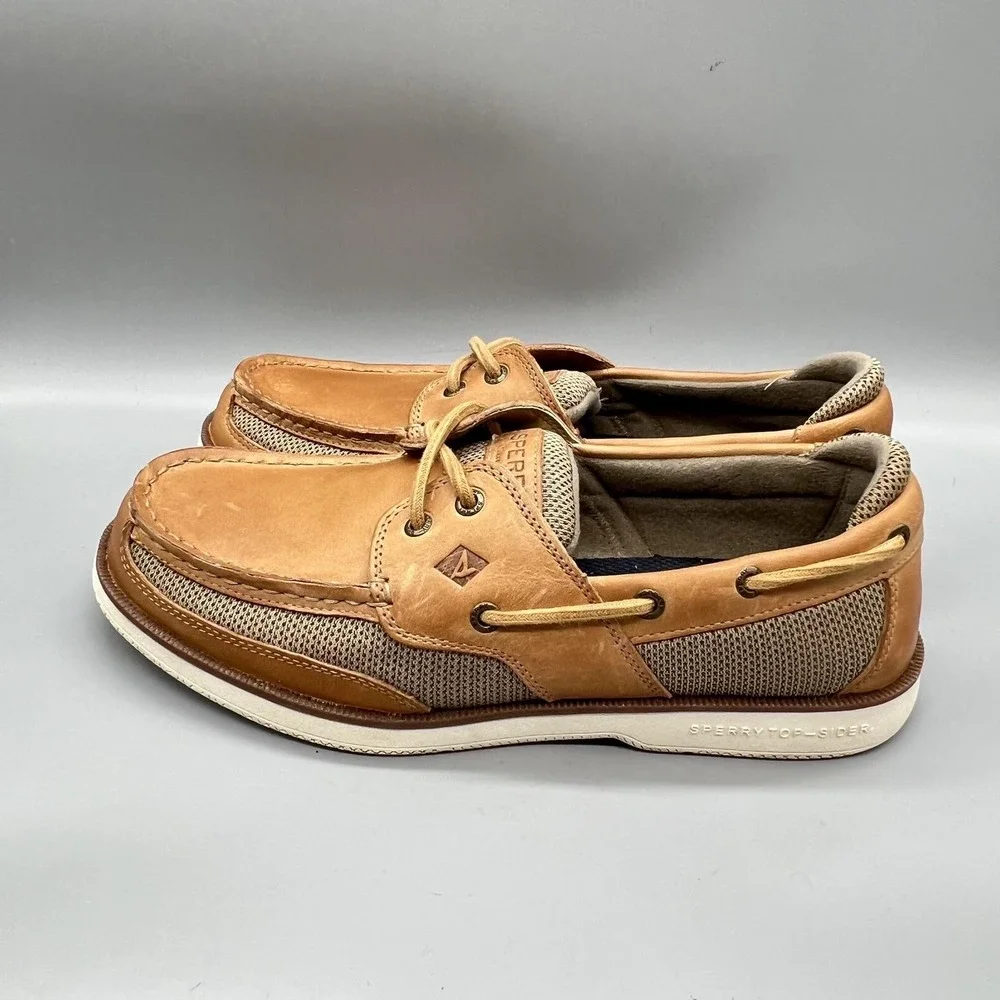 Sperry Shoes Mens 10.5 Brown Leather Mesh Top Sider Boat Moc Toe Casual Comfort